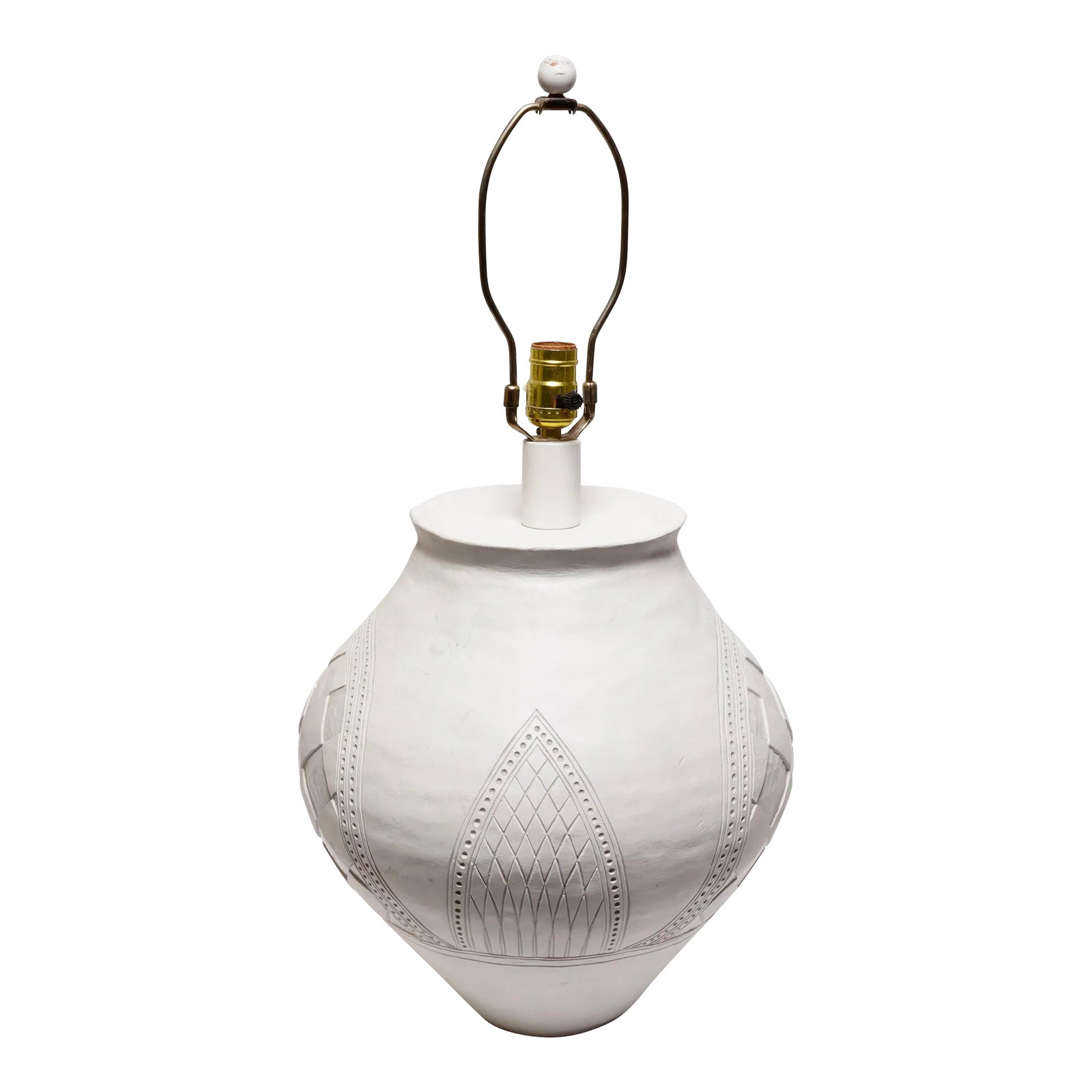 1980s Ceramic Tribal Design Table Lamp by Casual Lamps of California: Large scale ceramic lamp by Casual Lamps of California. A substantial piece sure to make a statement, wherever you place it. Gorgeous tribal design. Condition: Alterations: Original Condition