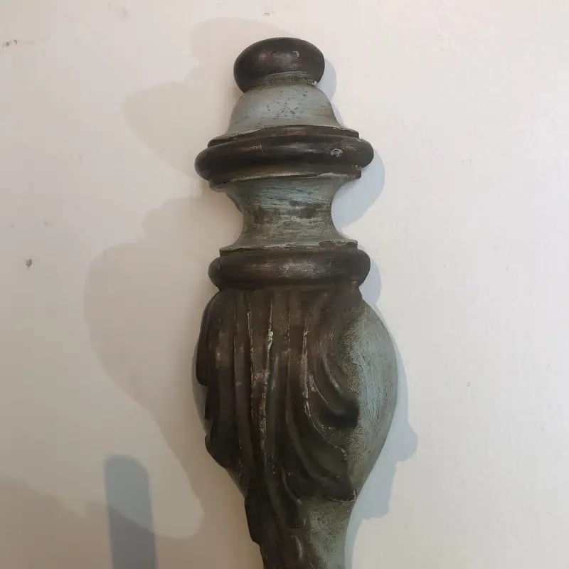 Vintage Italian Wood Carved Two Light Wall Sconce in Oxidized Silver and Light Blue Finish - 11
