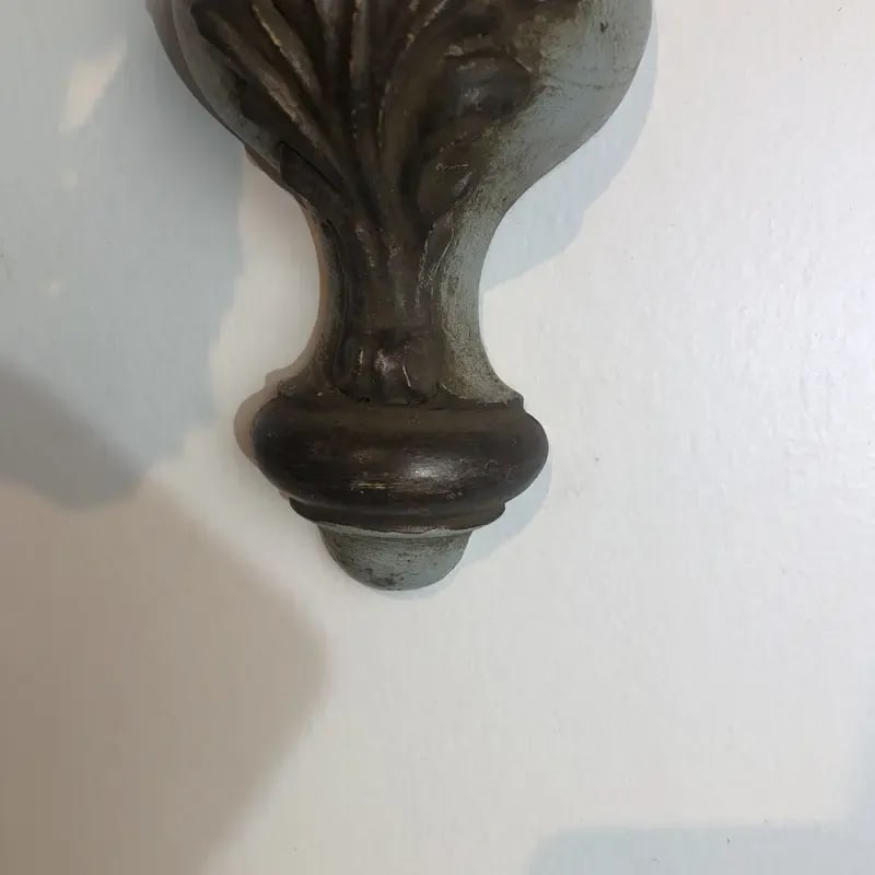 Vintage Italian Wood Carved Two Light Wall Sconce in Oxidized Silver and Light Blue Finish - 6
