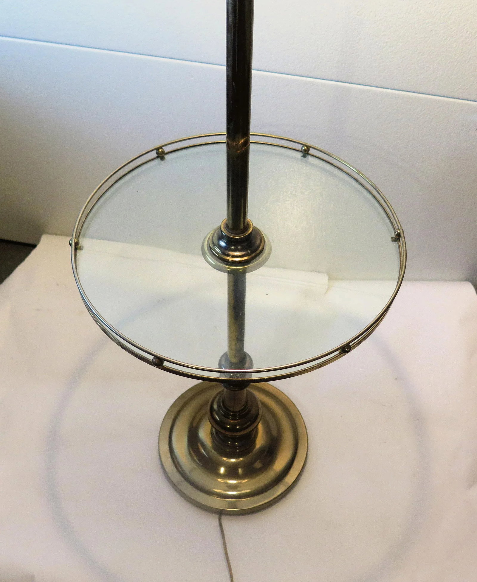 Vintage French Floor Lamp With Circular Tray With Raised Balcony and Cut Out Metal Shade - 4