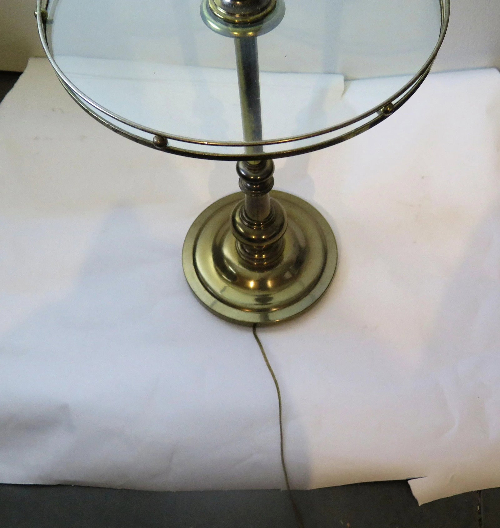 Vintage French Floor Lamp With Circular Tray With Raised Balcony and Cut Out Metal Shade - 5