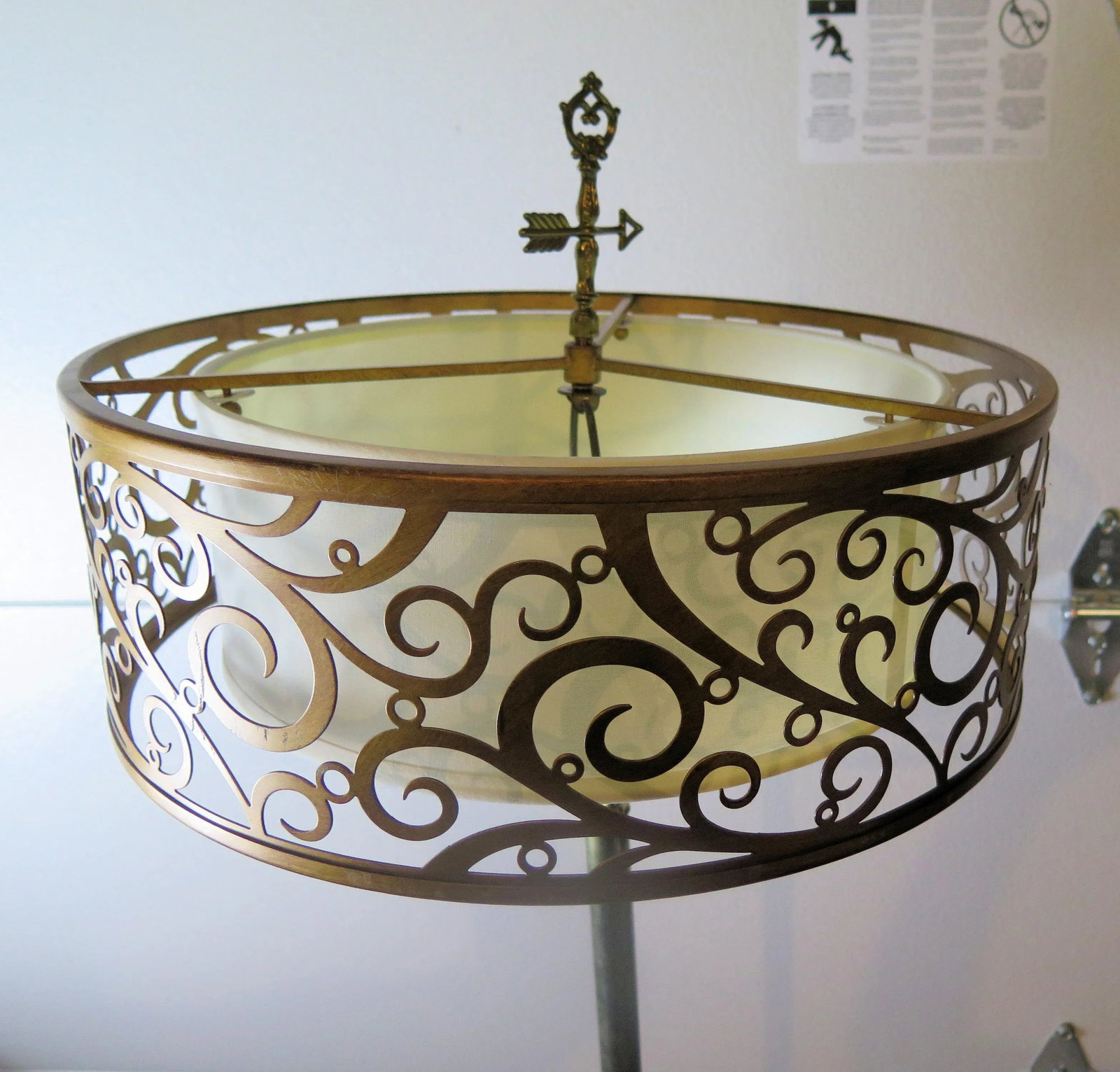 Vintage French Floor Lamp With Circular Tray With Raised Balcony and Cut Out Metal Shade - 6