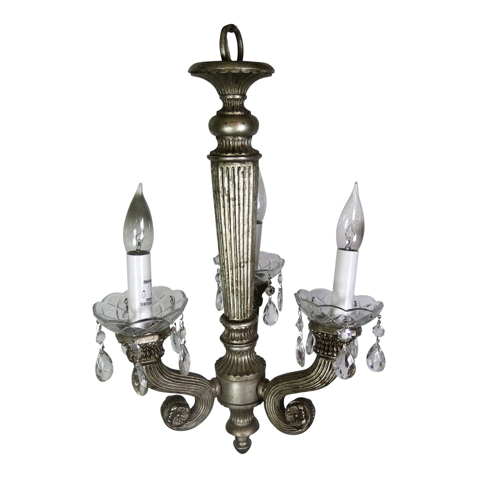 Antique Venetian Style 3 Light Chandelier With Original Matching Canopy: I silver leafed this chandelier in the traditional Italian way, used for centuries by roman gilders and artisans. I learned to do this process in art school The thin sheaths of real silver are removed