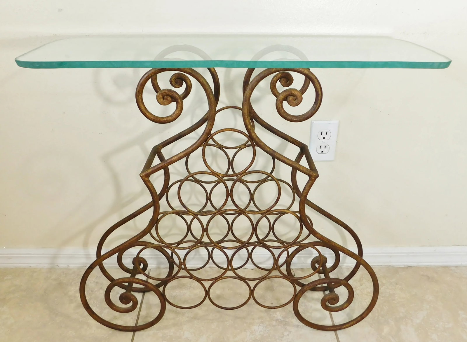 Vintage Italian Gold Scrollwork Wrought Iron Wine Rack Bottle Holder Bar Accent Table Ice Sculpture - 10