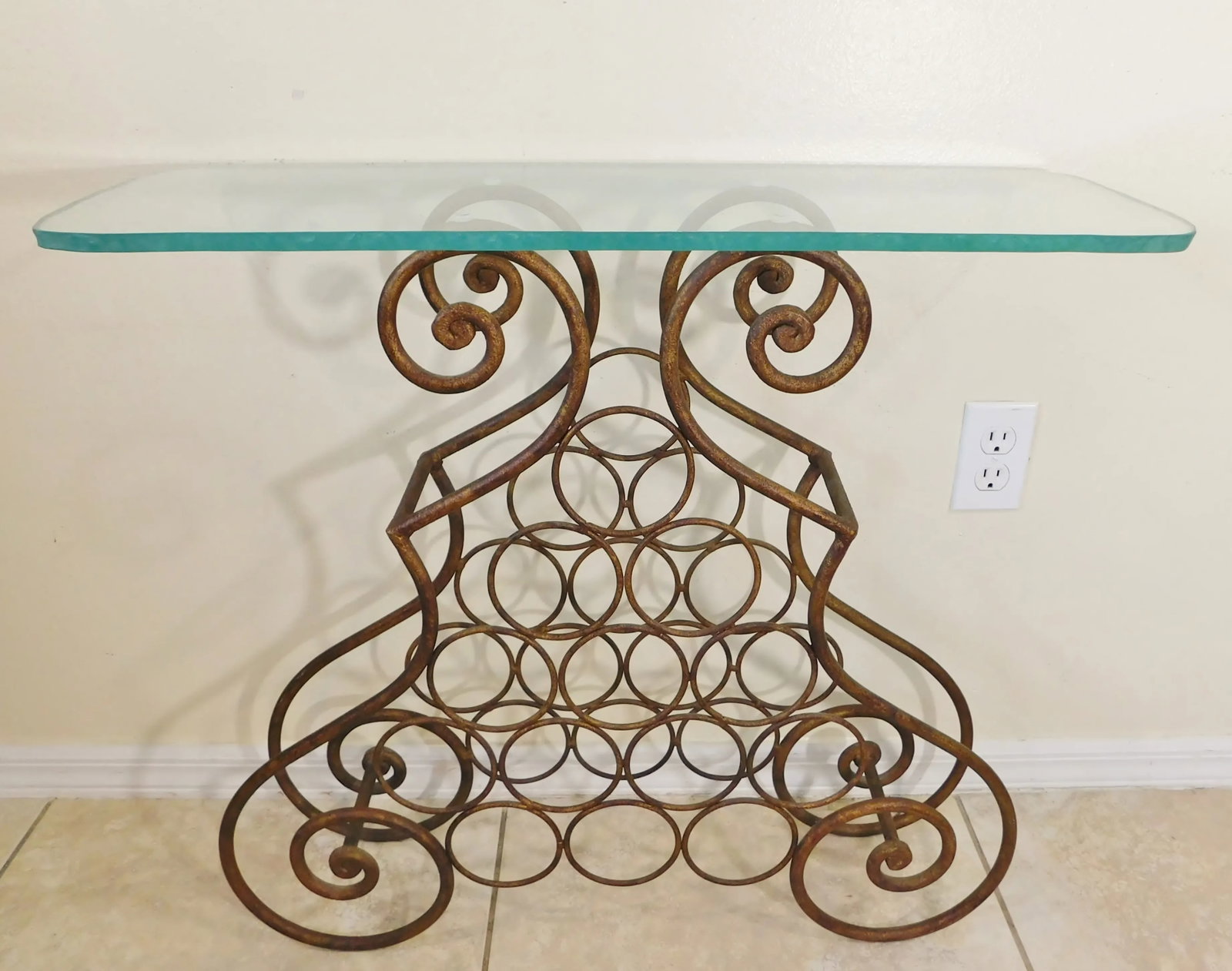 Vintage Italian Gold Scrollwork Wrought Iron Wine Rack Bottle Holder Bar Accent Table Ice Sculpture - 2