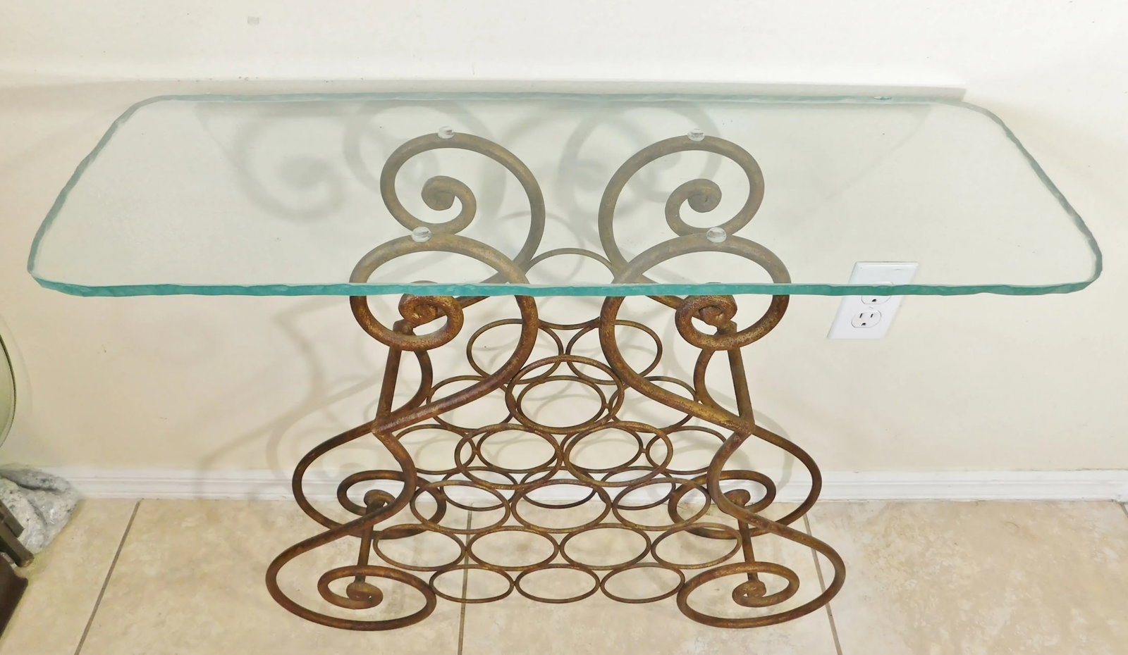 Vintage Italian Gold Scrollwork Wrought Iron Wine Rack Bottle Holder Bar Accent Table Ice Sculpture - 3