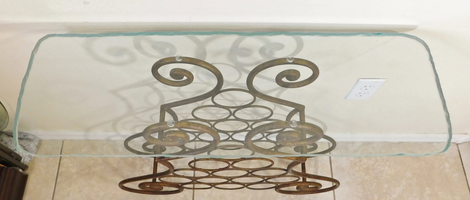 Vintage Italian Gold Scrollwork Wrought Iron Wine Rack Bottle Holder Bar Accent Table Ice Sculpture - 4