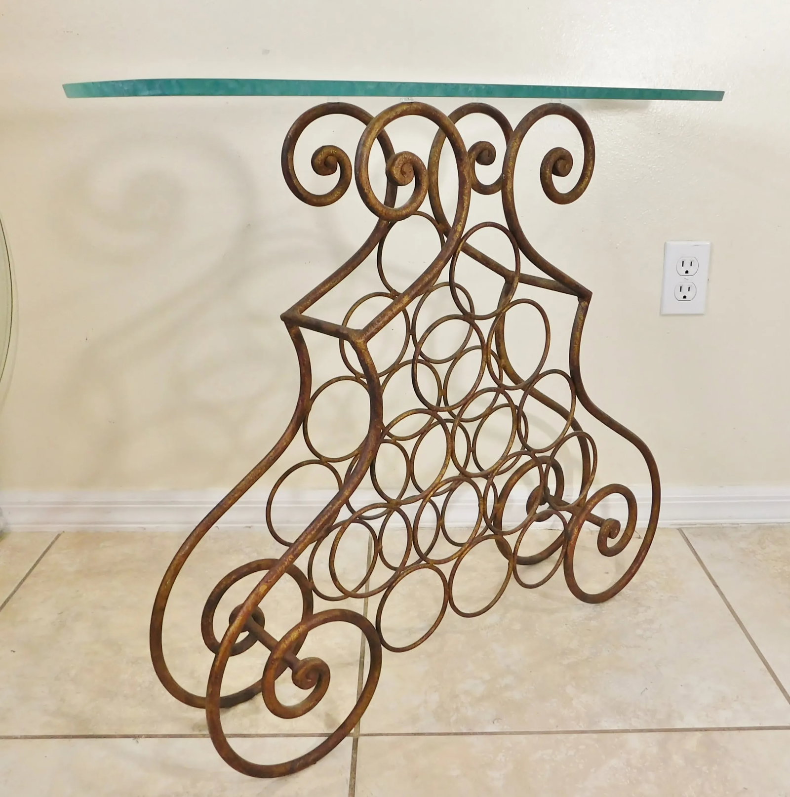 Vintage Italian Gold Scrollwork Wrought Iron Wine Rack Bottle Holder Bar Accent Table Ice Sculpture - 7