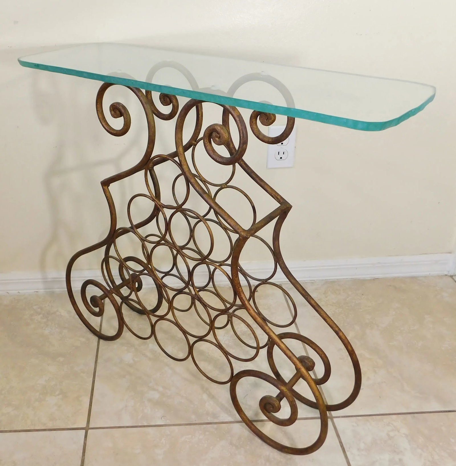 Vintage Italian Gold Scrollwork Wrought Iron Wine Rack Bottle Holder Bar Accent Table Ice Sculpture - 8