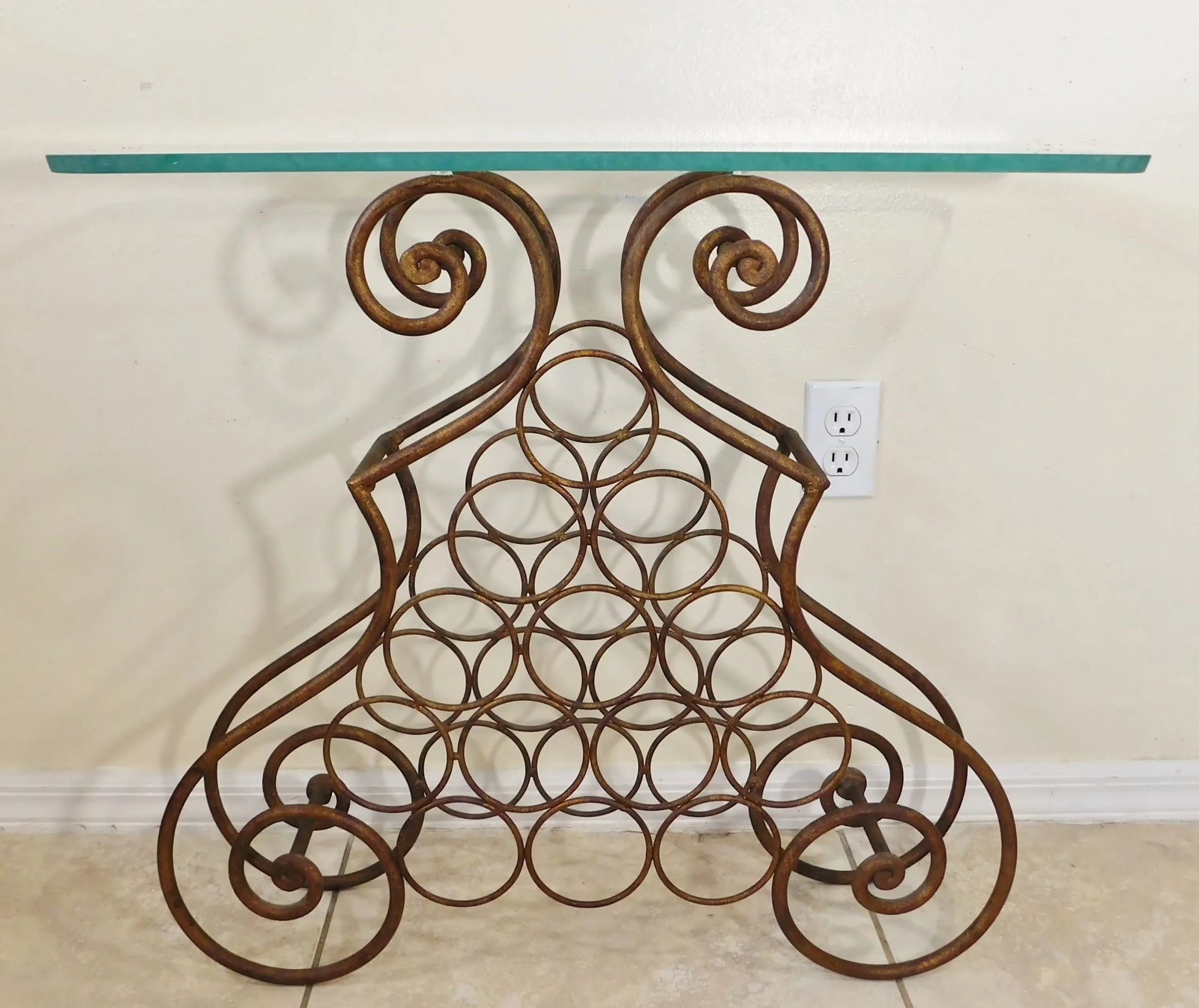 Vintage Italian Gold Scrollwork Wrought Iron Wine Rack Bottle Holder Bar Accent Table Ice Sculpture - 9