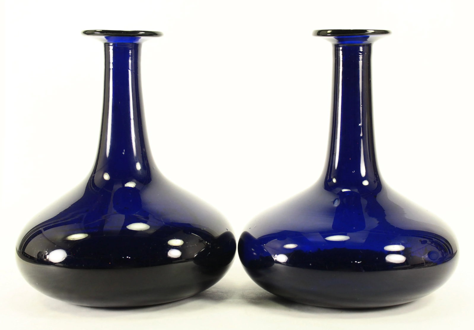 Pair of Early 1800's Bristol Cobalt Blue Hand Blown Glass Mell Decanters, Scottish - 3