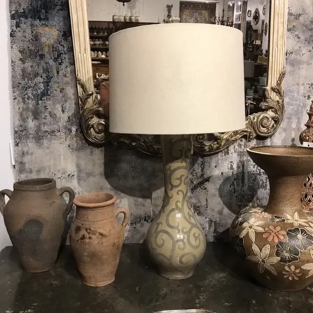 1990s Vintage Ceramic Table Lamp With Drum Shade - 2