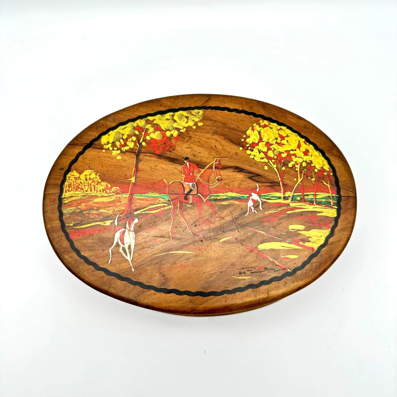 Late 1800s Antique Hand Painted Hunt Scene Signed Wooden Box - 2
