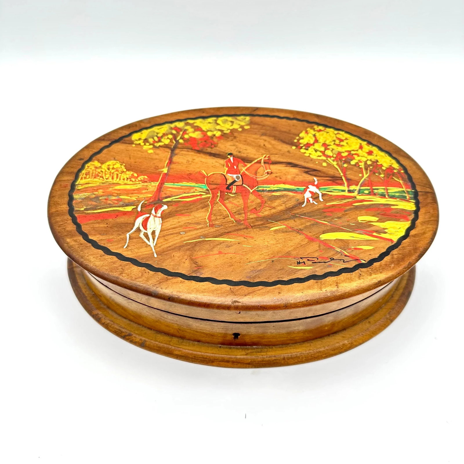 Late 1800s Antique Hand Painted Hunt Scene Signed Wooden Box - 4