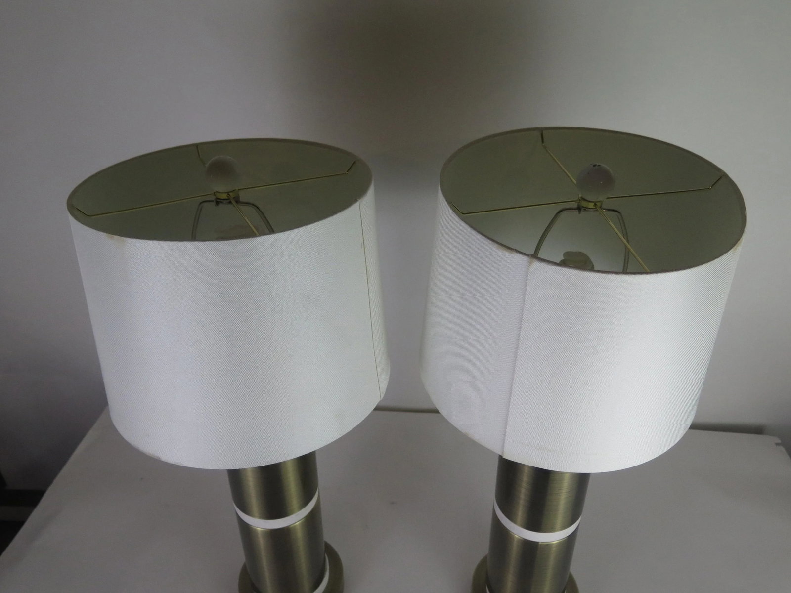 1990s Gold and White Italian Style Architectural Lamps With Lamp Shades - a Pair - 4