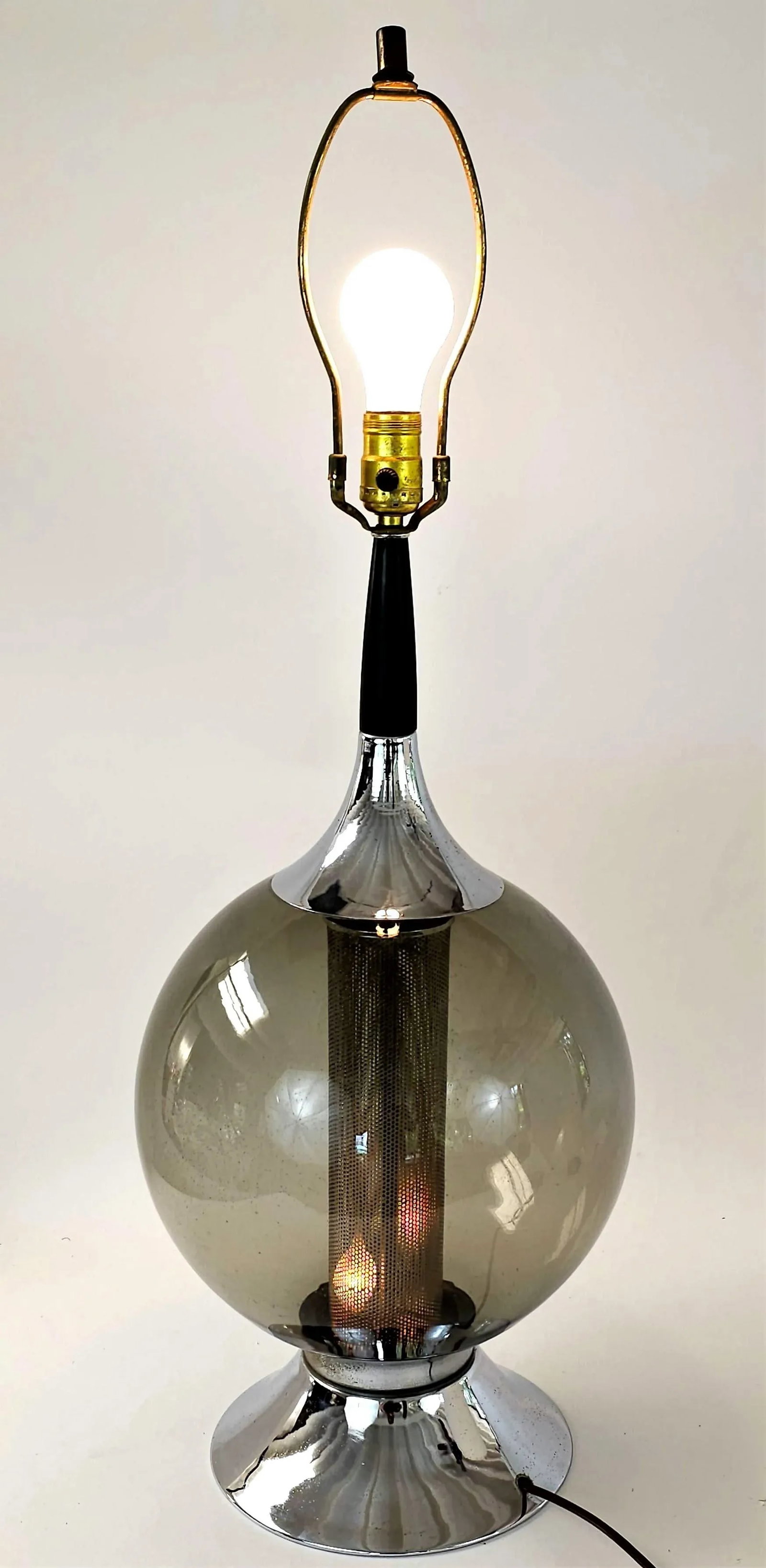 Vintage Mid-Century Smoky Glass and Chrome Table Lamp - 2