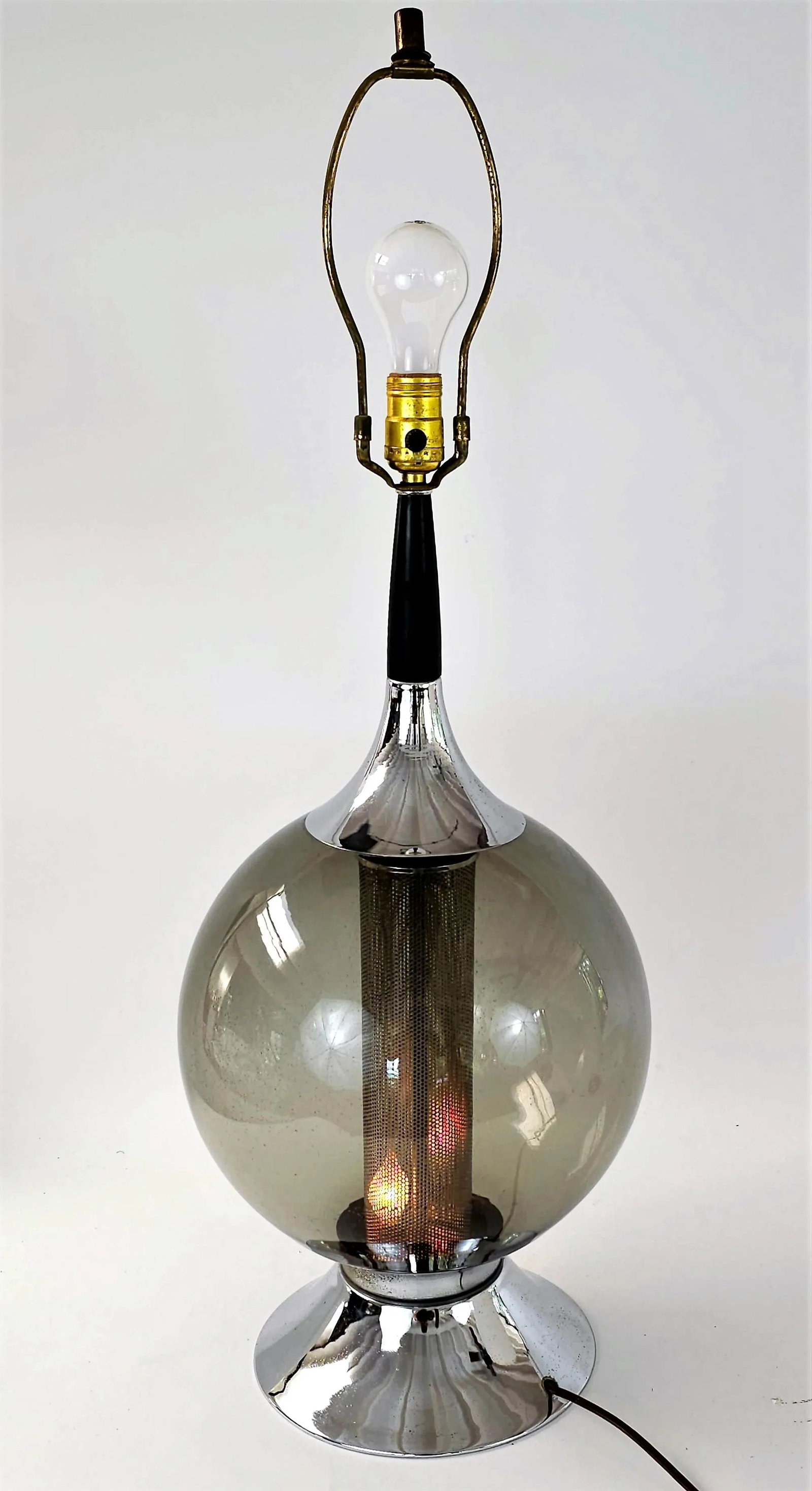 Vintage Mid-Century Smoky Glass and Chrome Table Lamp - 3