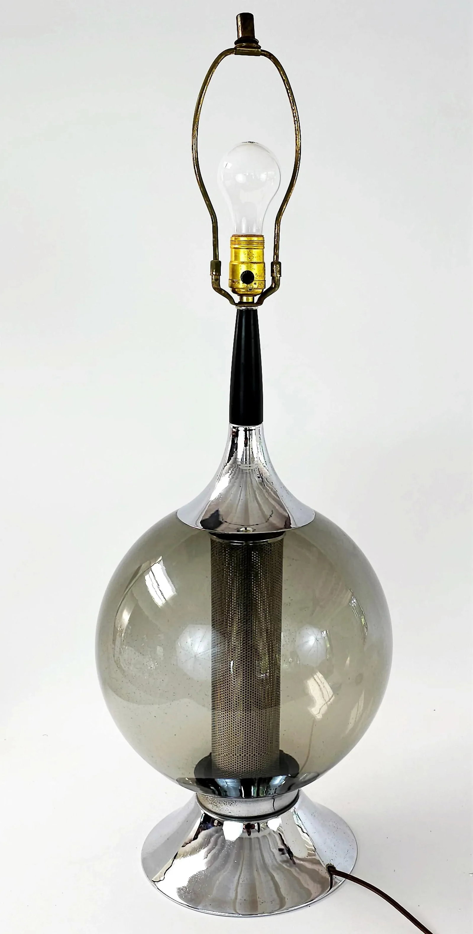 Vintage Mid-Century Smoky Glass and Chrome Table Lamp - 5