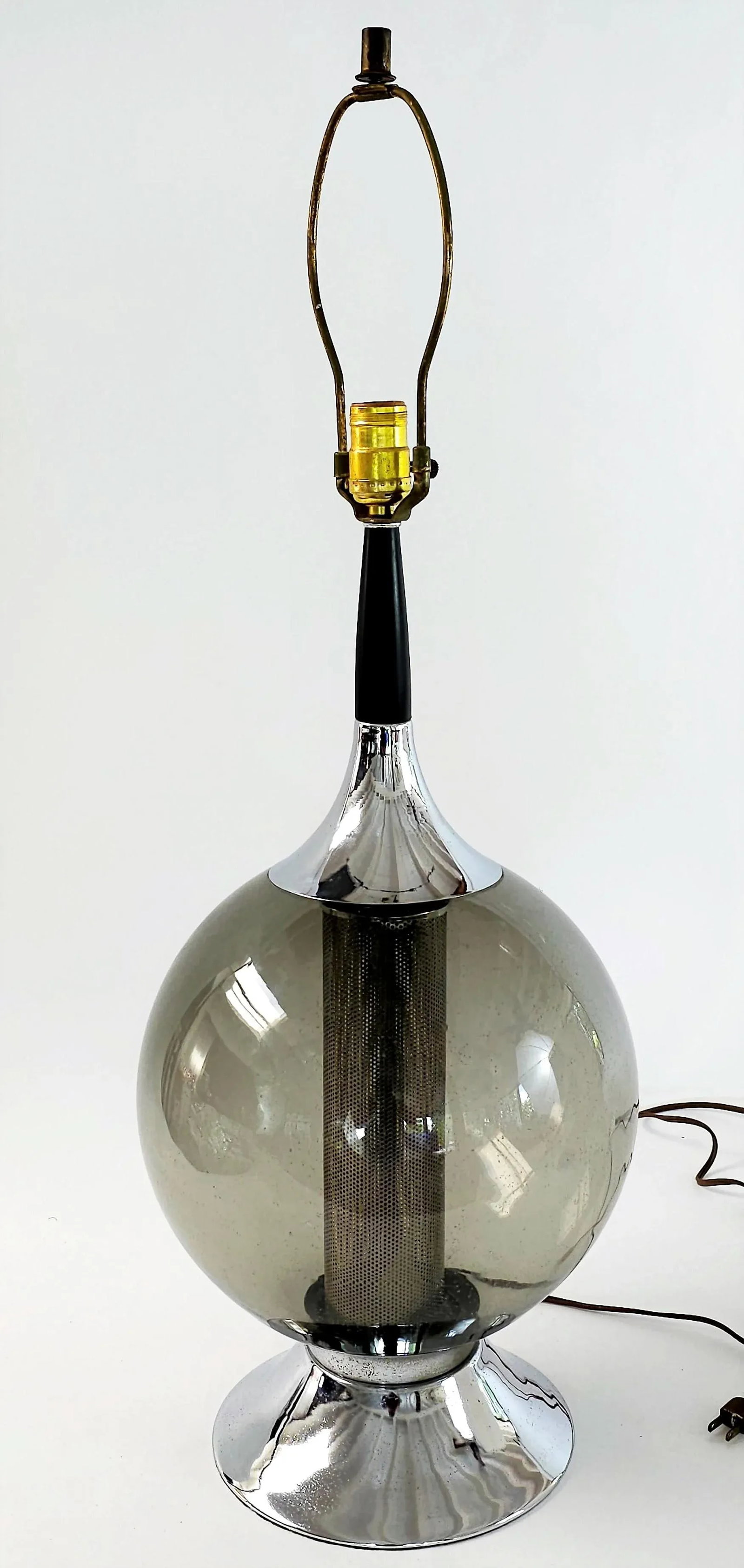 Vintage Mid-Century Smoky Glass and Chrome Table Lamp - 6