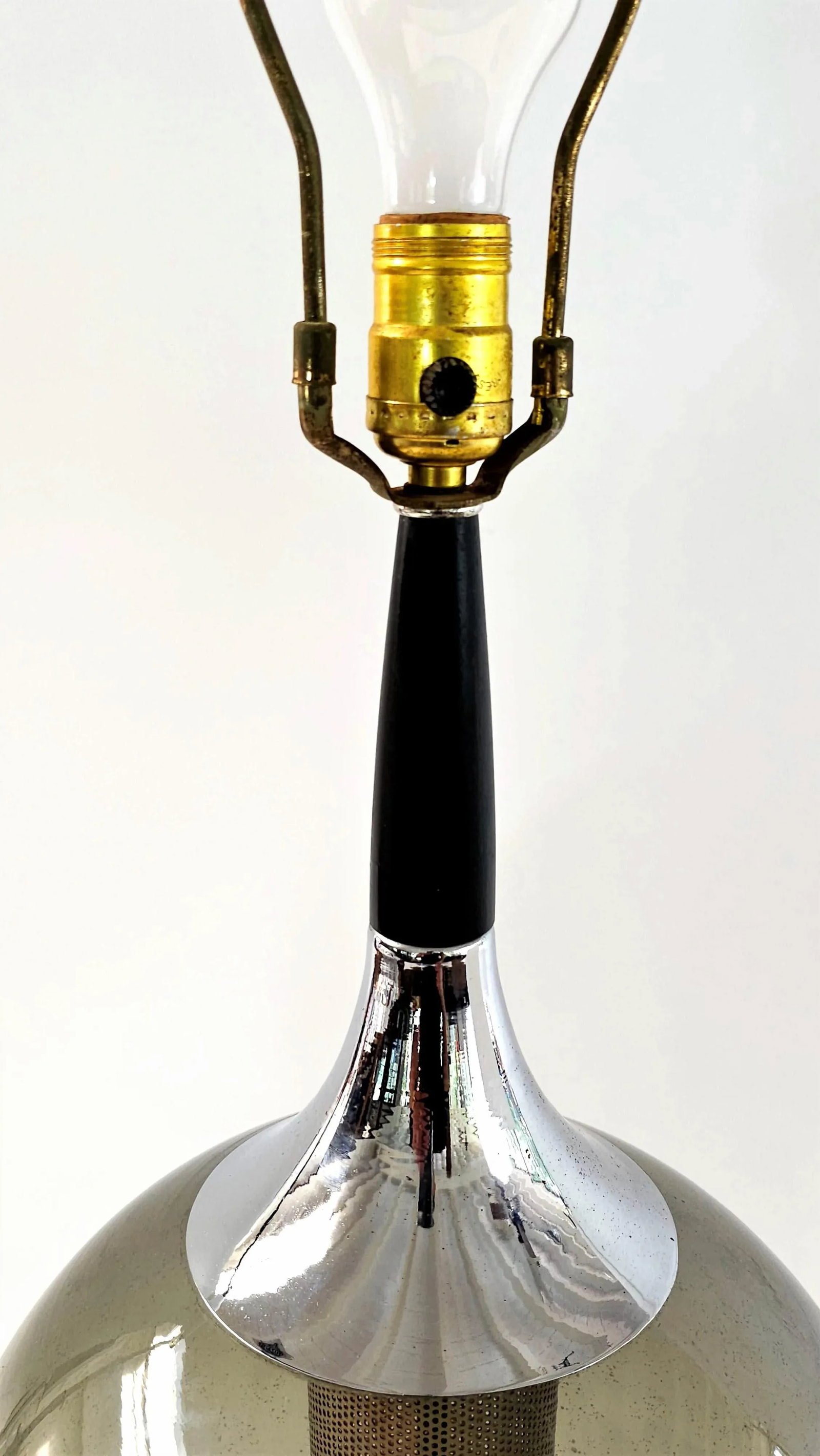 Vintage Mid-Century Smoky Glass and Chrome Table Lamp - 9