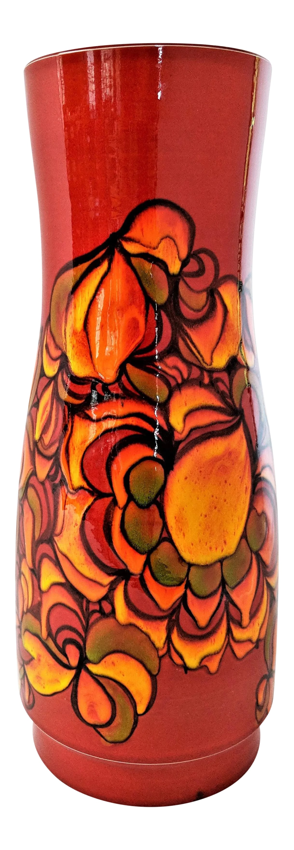 1980s Contemporary Poole Delphis Ceramic Vase: Poole England ceramic vase. Beautiful colors. Nice large size. Artist's initials signature on bottom. #85 Condition: Alterations: Original Condition Unaltered Imperfections: Some Imperfections
