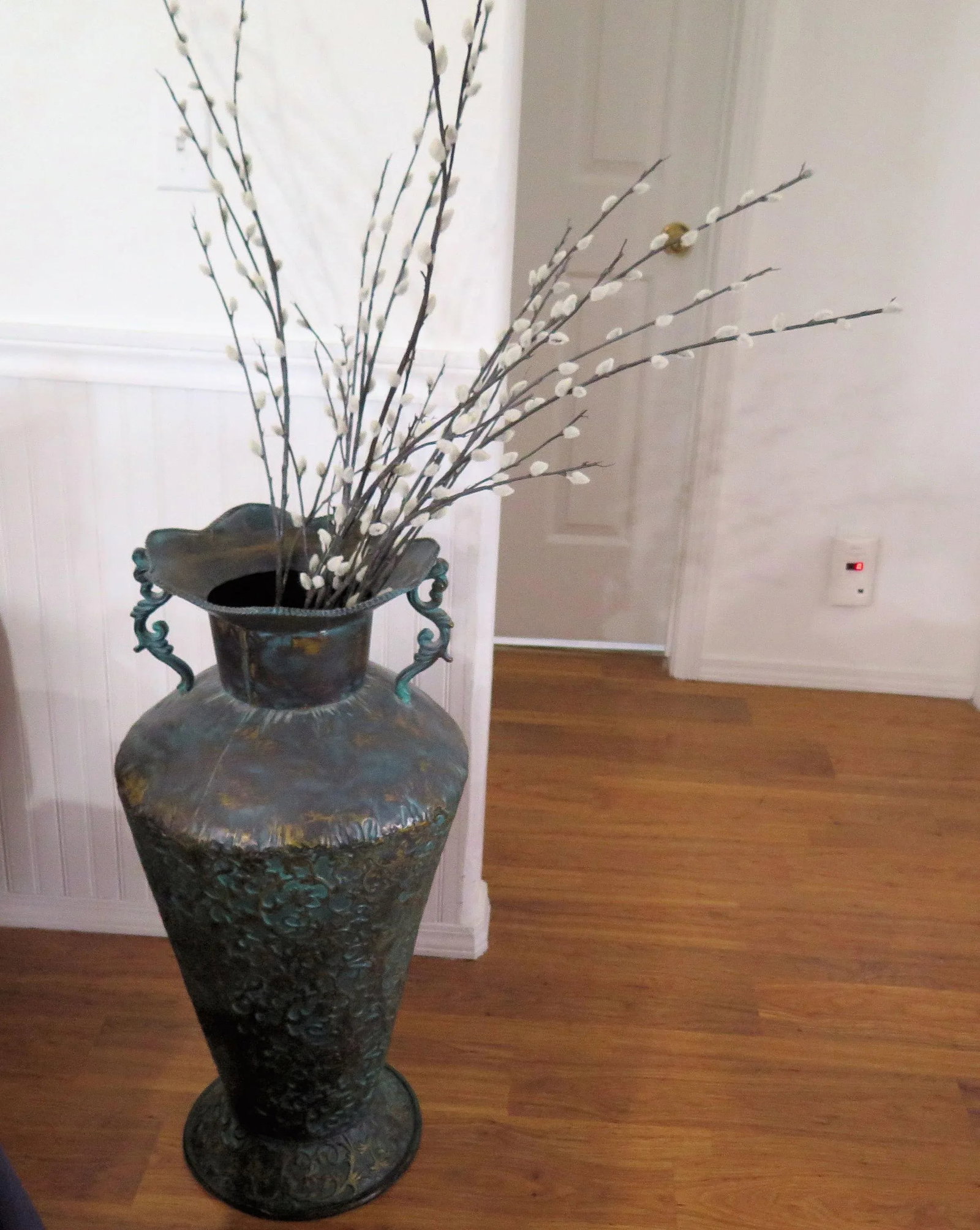 Large Italian Style Decorative Hammered Turquoise Metal Urn - 2