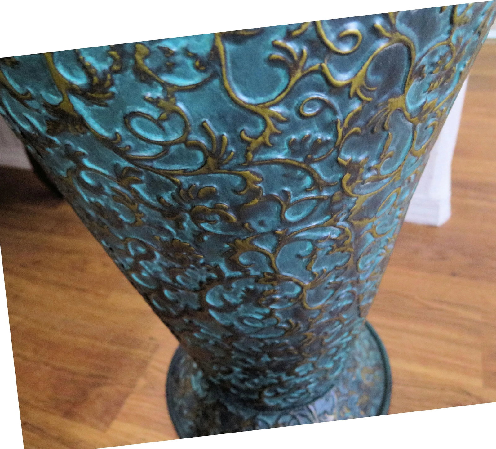 Large Italian Style Decorative Hammered Turquoise Metal Urn - 4