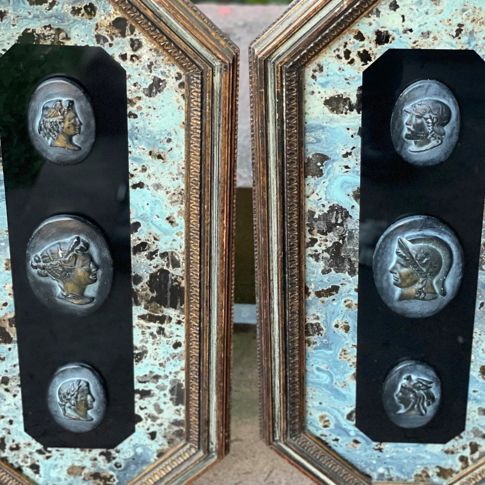 1960s Vintage Andrew Kolb & Son Framed Hanging Wall Decor Black Chalkware Faces - a Pair - 2