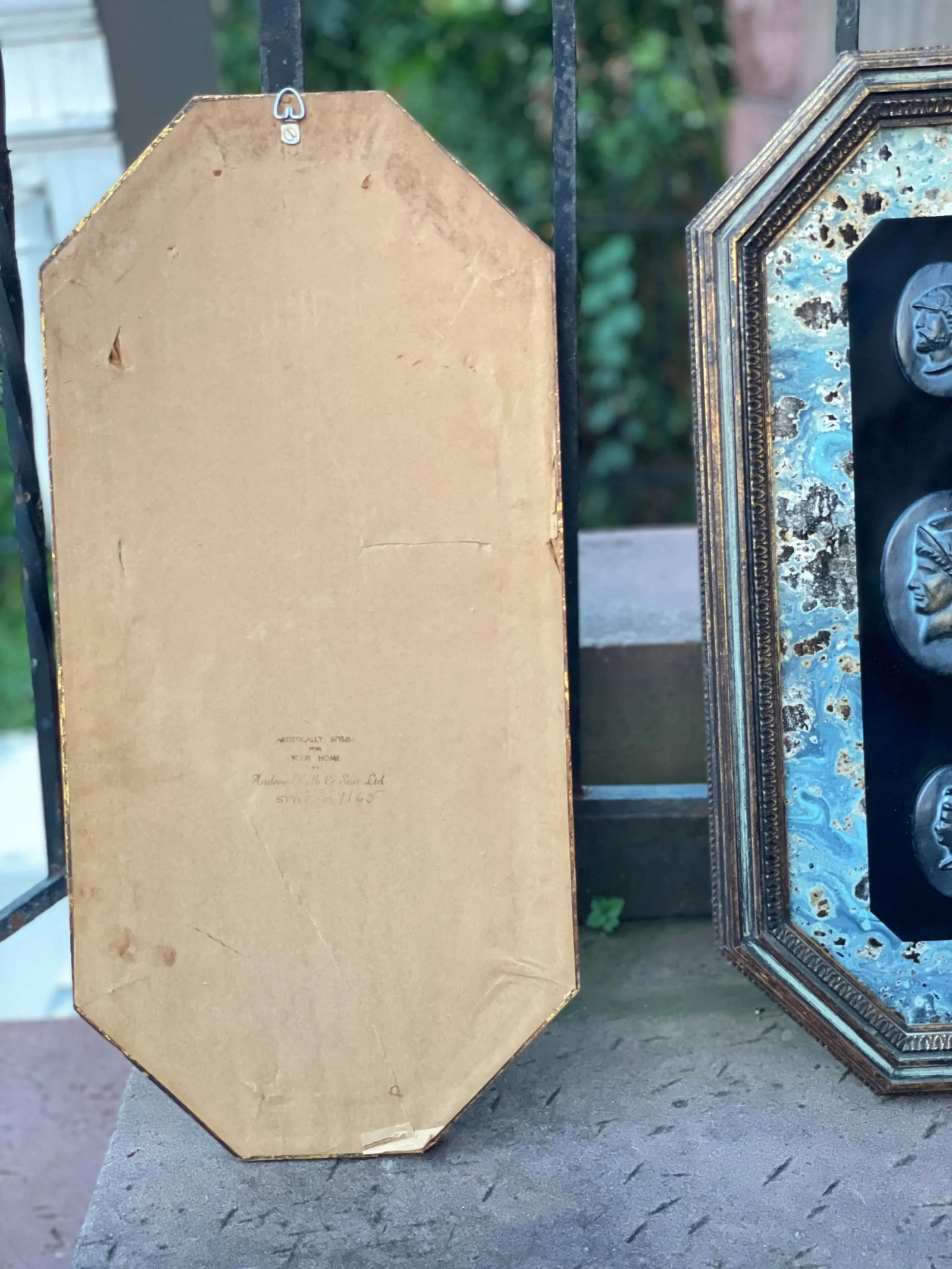 1960s Vintage Andrew Kolb & Son Framed Hanging Wall Decor Black Chalkware Faces - a Pair - 6
