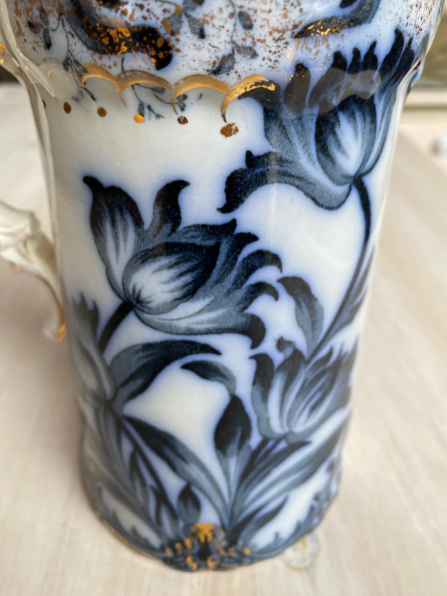 Antique Late 19th Century Black and White Porcelain Pitcher - 3