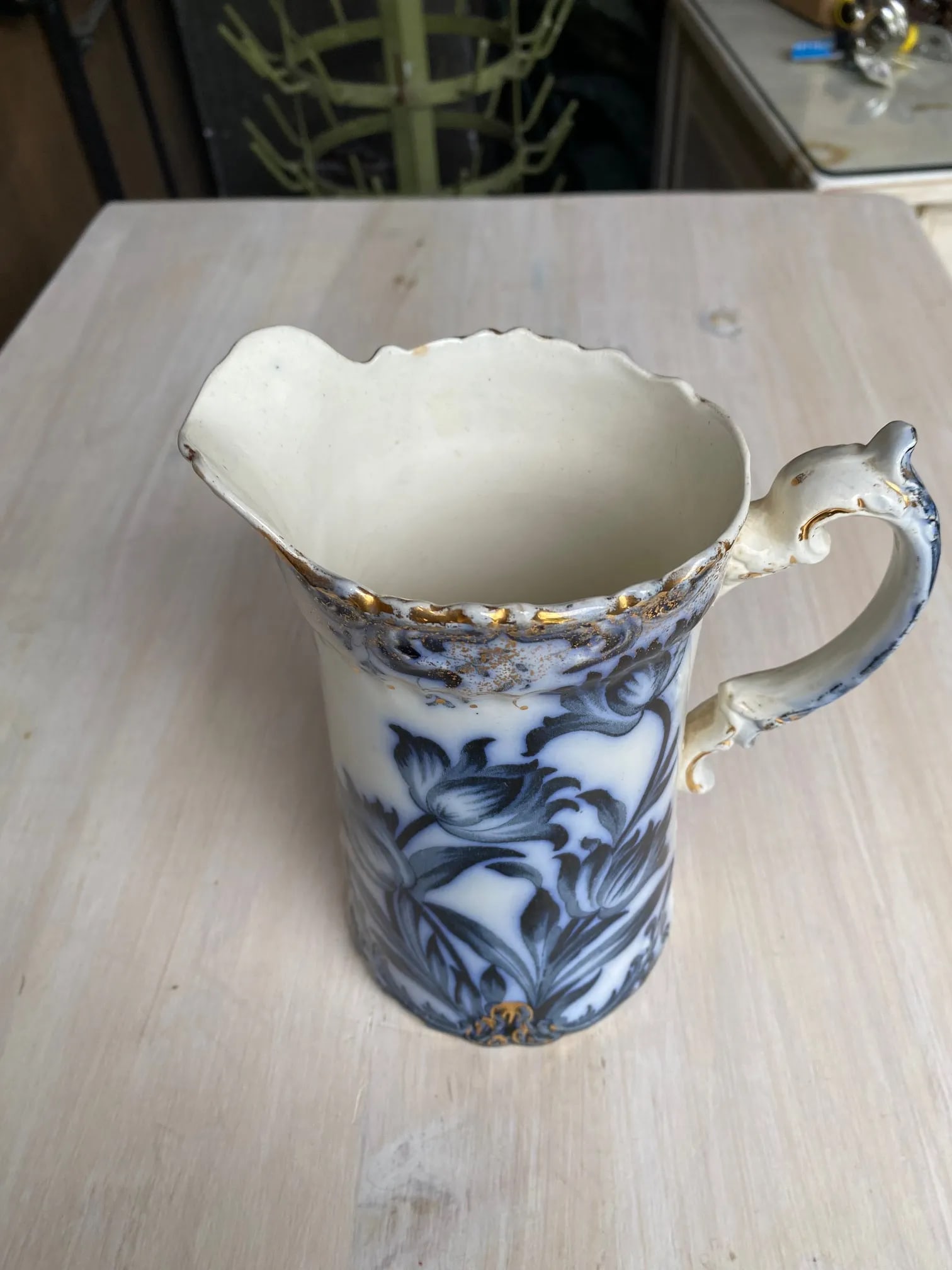 Antique Late 19th Century Black and White Porcelain Pitcher - 4