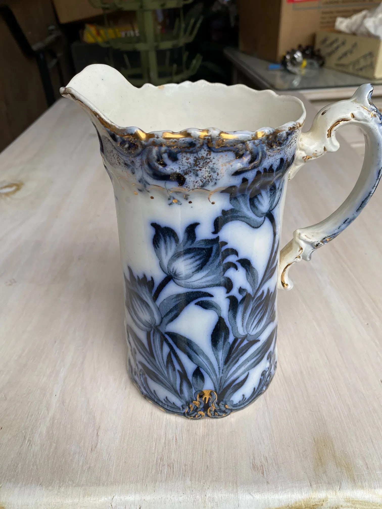 Antique Late 19th Century Black and White Porcelain Pitcher - 5