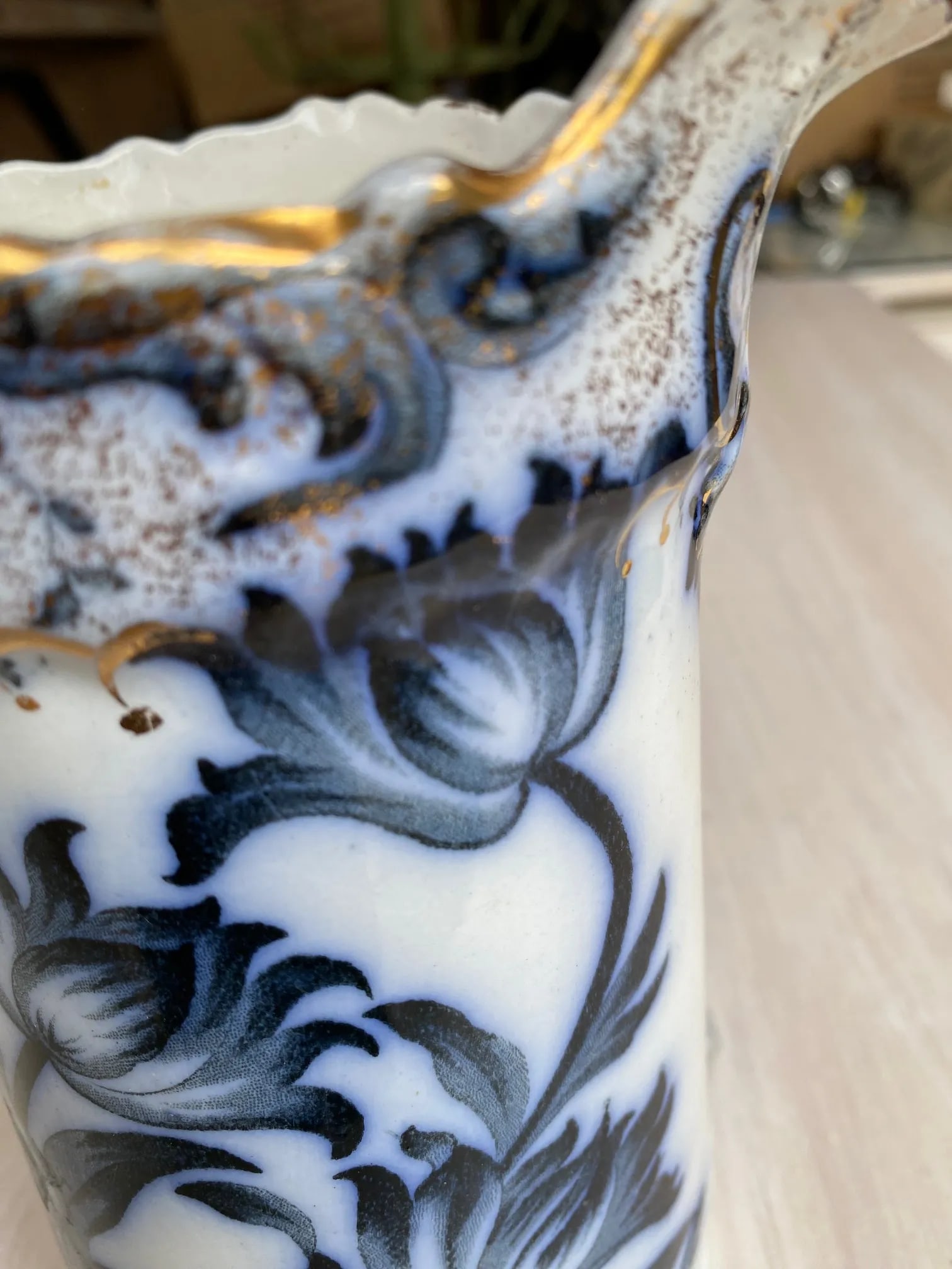 Antique Late 19th Century Black and White Porcelain Pitcher - 6
