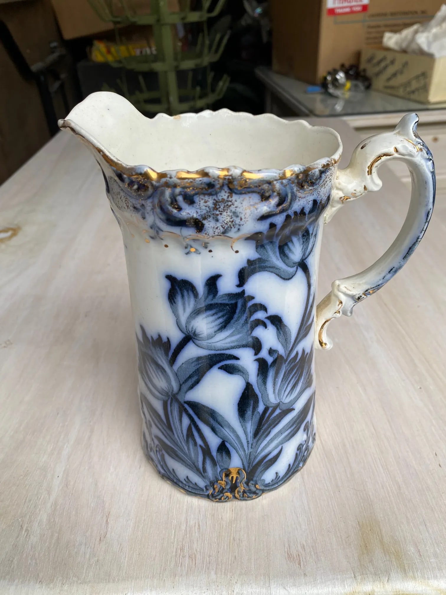 Antique Late 19th Century Black and White Porcelain Pitcher - 9