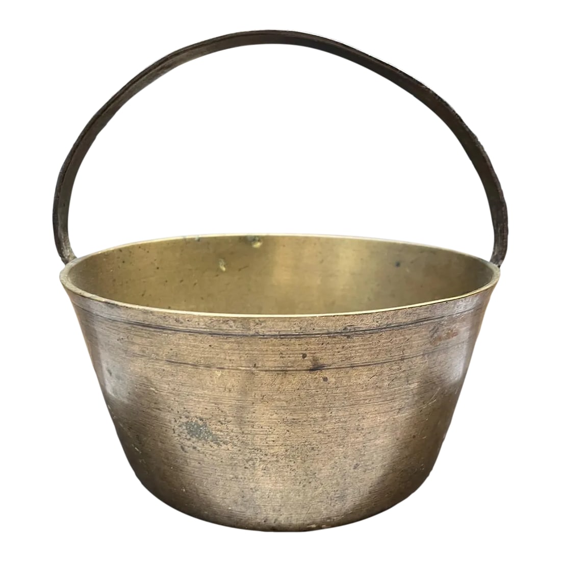 Circa 1800 Georgian, Heavy Antique, English Bronze Jam/Preserve Cooking Pot: Fine antique English, bronze jam/preserves cooking pot dating to the late Georgian period, circa 1800. Fixed iron loop handle bound with 2 copper rivets to the body on one side and 1 Copper rivet on t