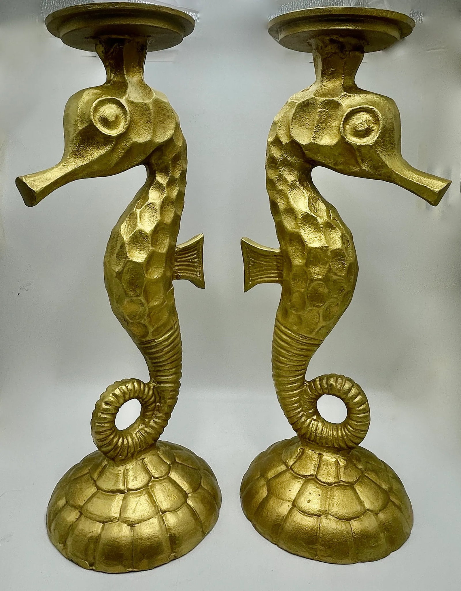 1960s Seahorse Candle Stands in Gold Tone Solid Aluminum - 3