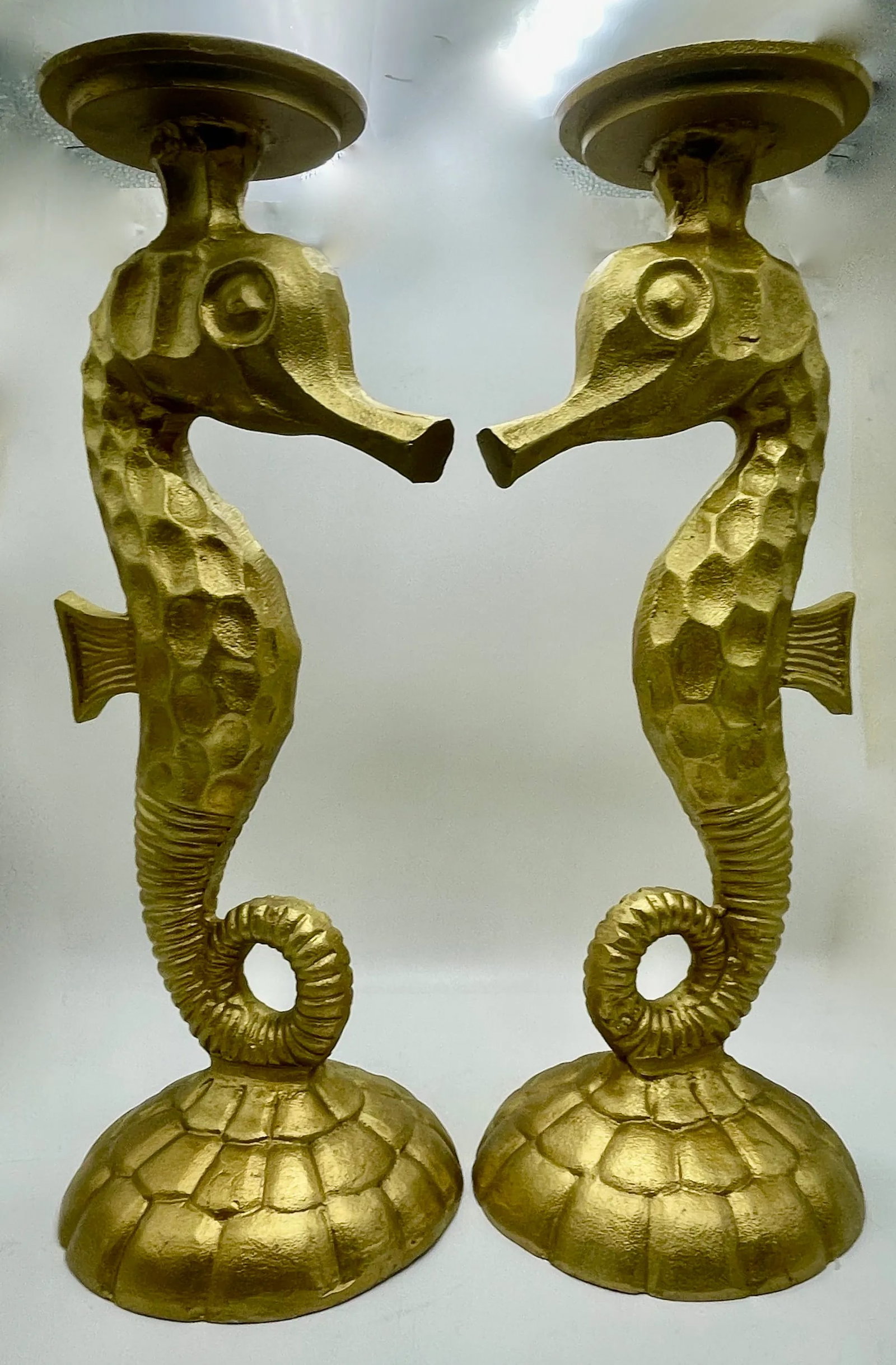 1960s Seahorse Candle Stands in Gold Tone Solid Aluminum - 7