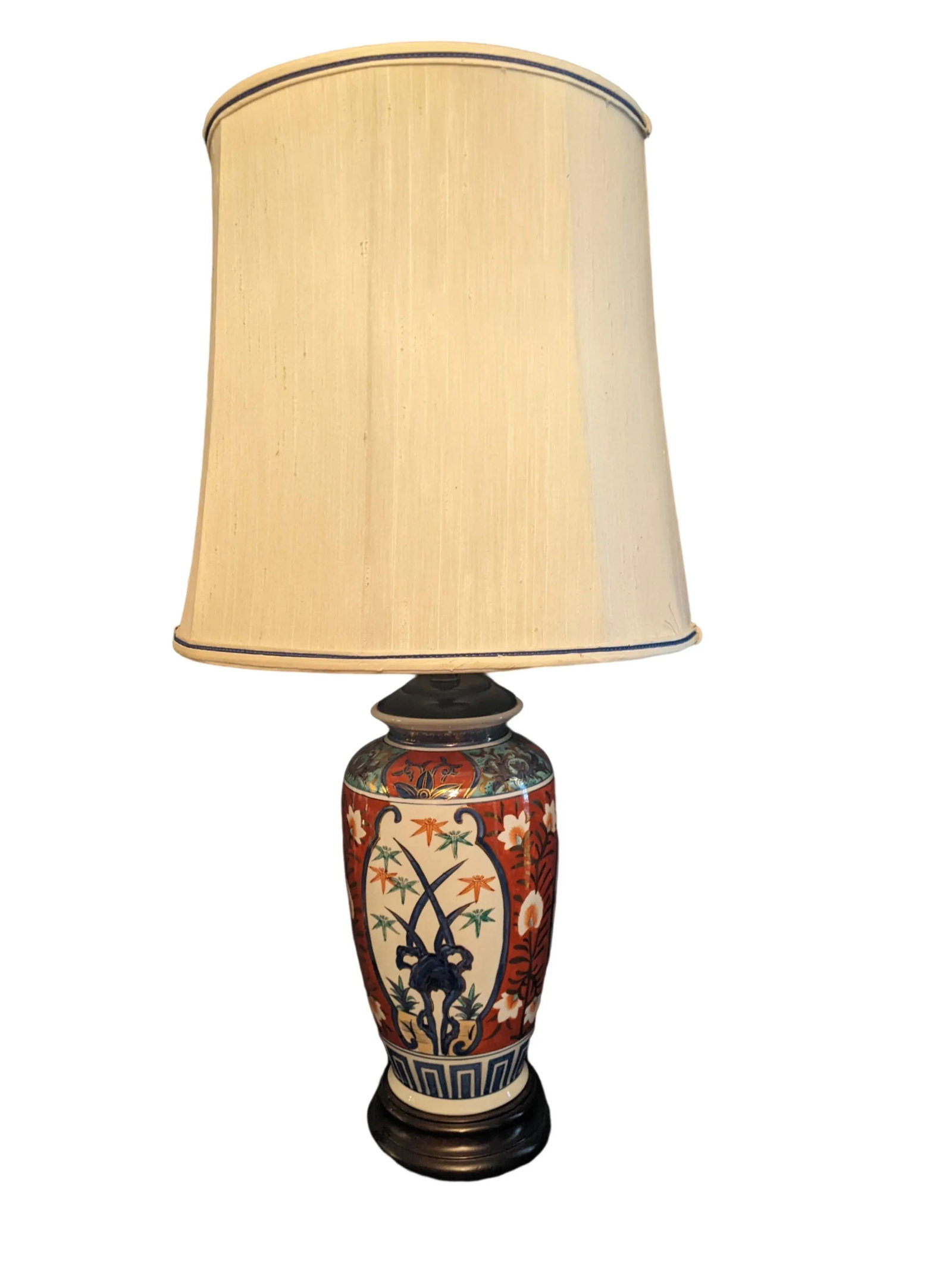 Mid-Century Japanese Hand Painted Large Imari Porcelain Table Lamp - 3