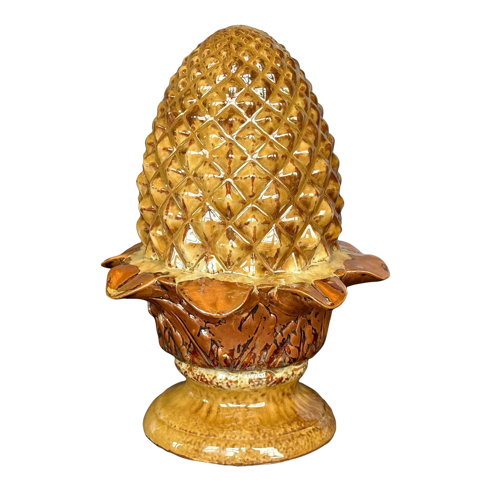 Ceramic Pineapple Table Centerpiece Ornament: A symbol of warm welcomes, celebrations, and hospitality, pineapples are perennially popular home decor accents. This vintage ceramic pineapple sculpture makes an impressive dining room table