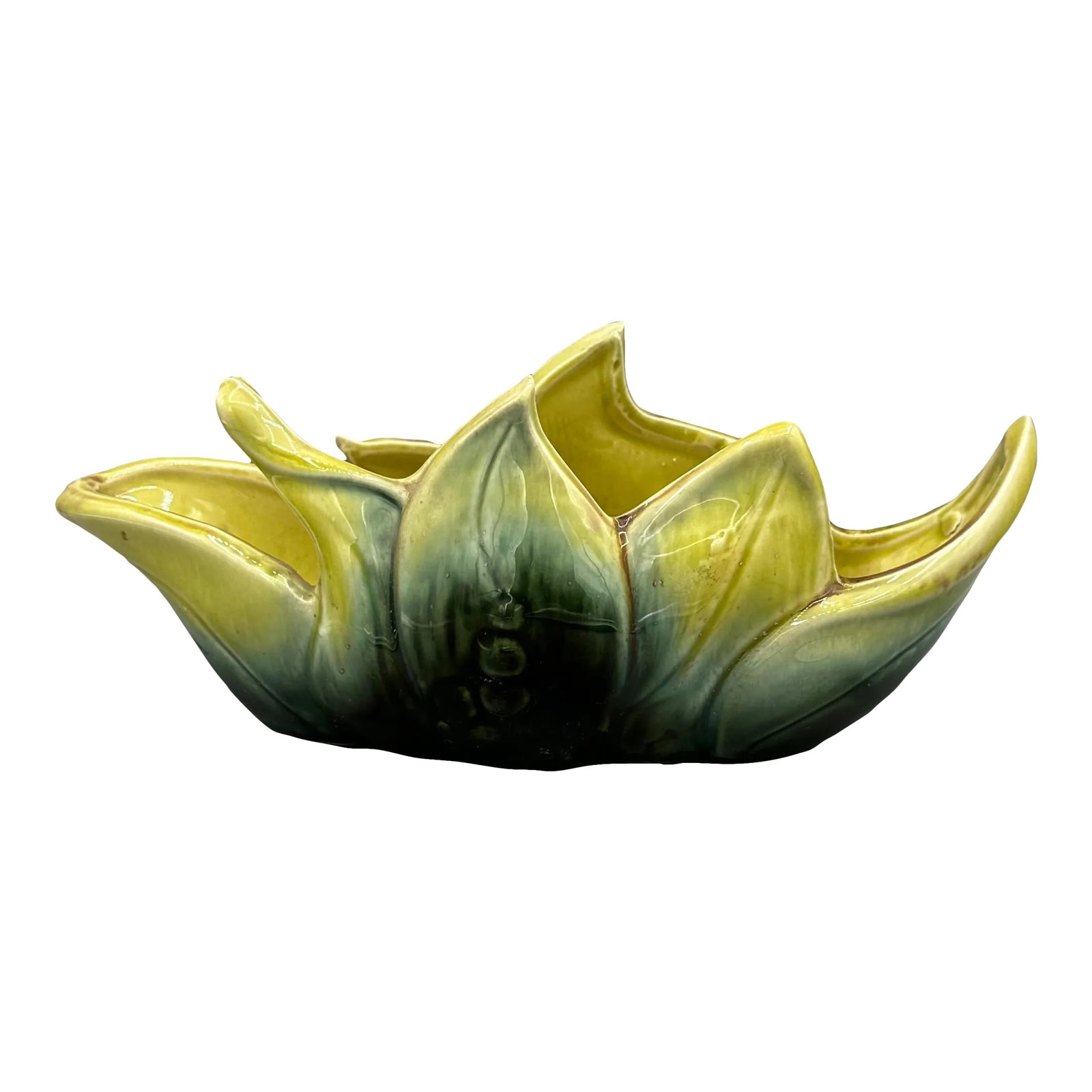 Vintage Hull Pottery Console Bowl Green and Yellow Leaf Style Pattern Ceramic (1 of 6)