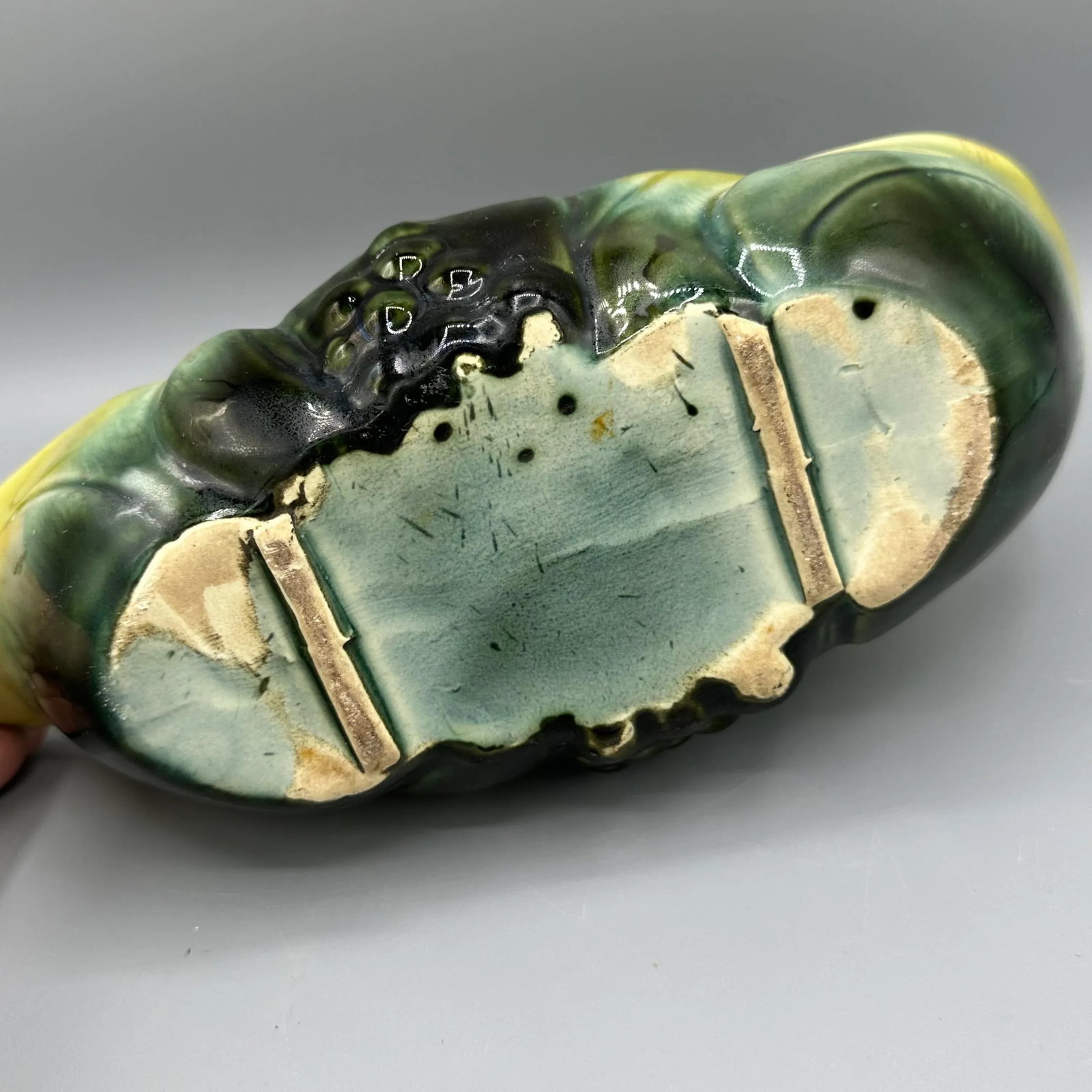 Vintage Hull Pottery Console Bowl Green and Yellow Leaf Style Pattern Ceramic - 6