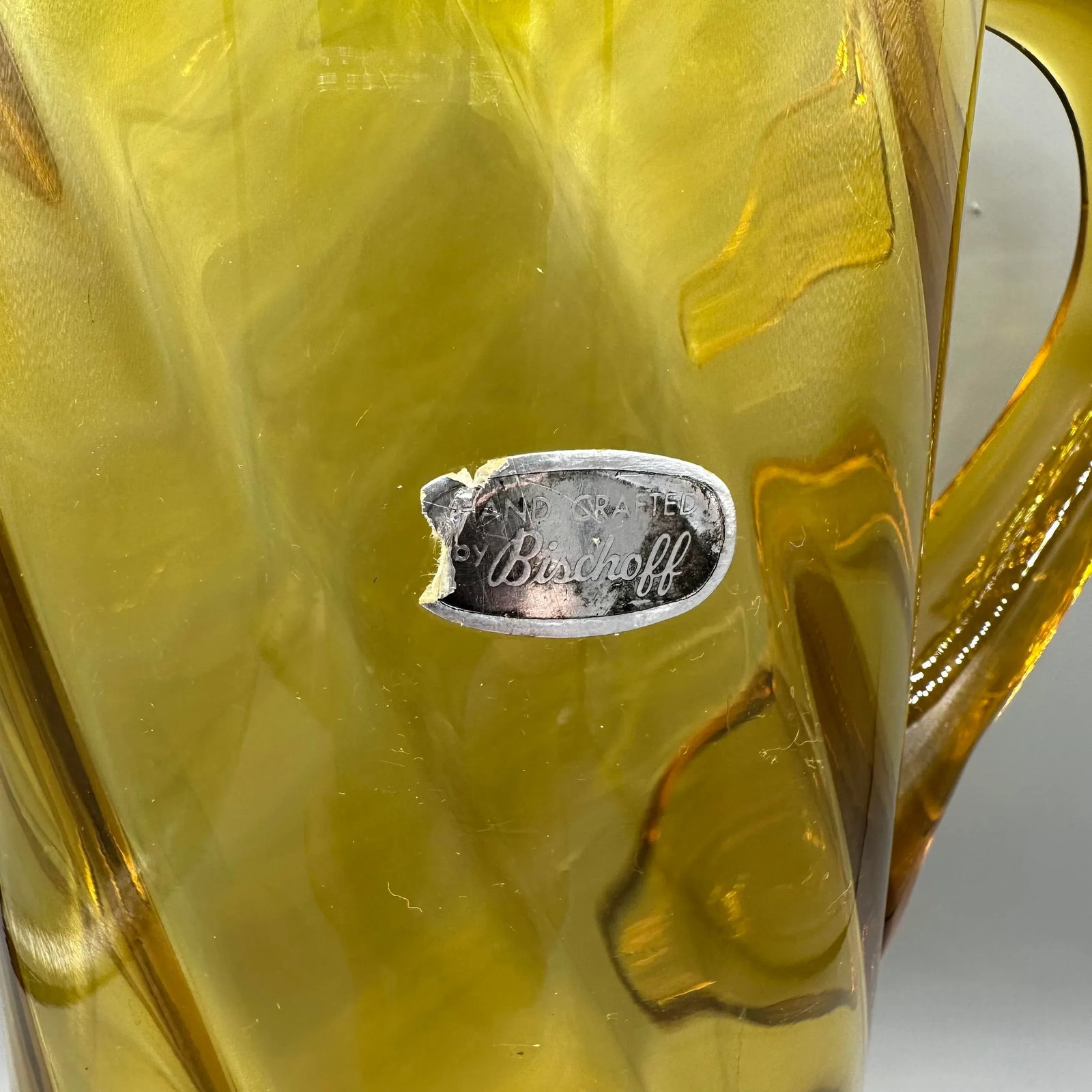 1950's Bischoff Tall Amber Blown Glass Pitcher - 8