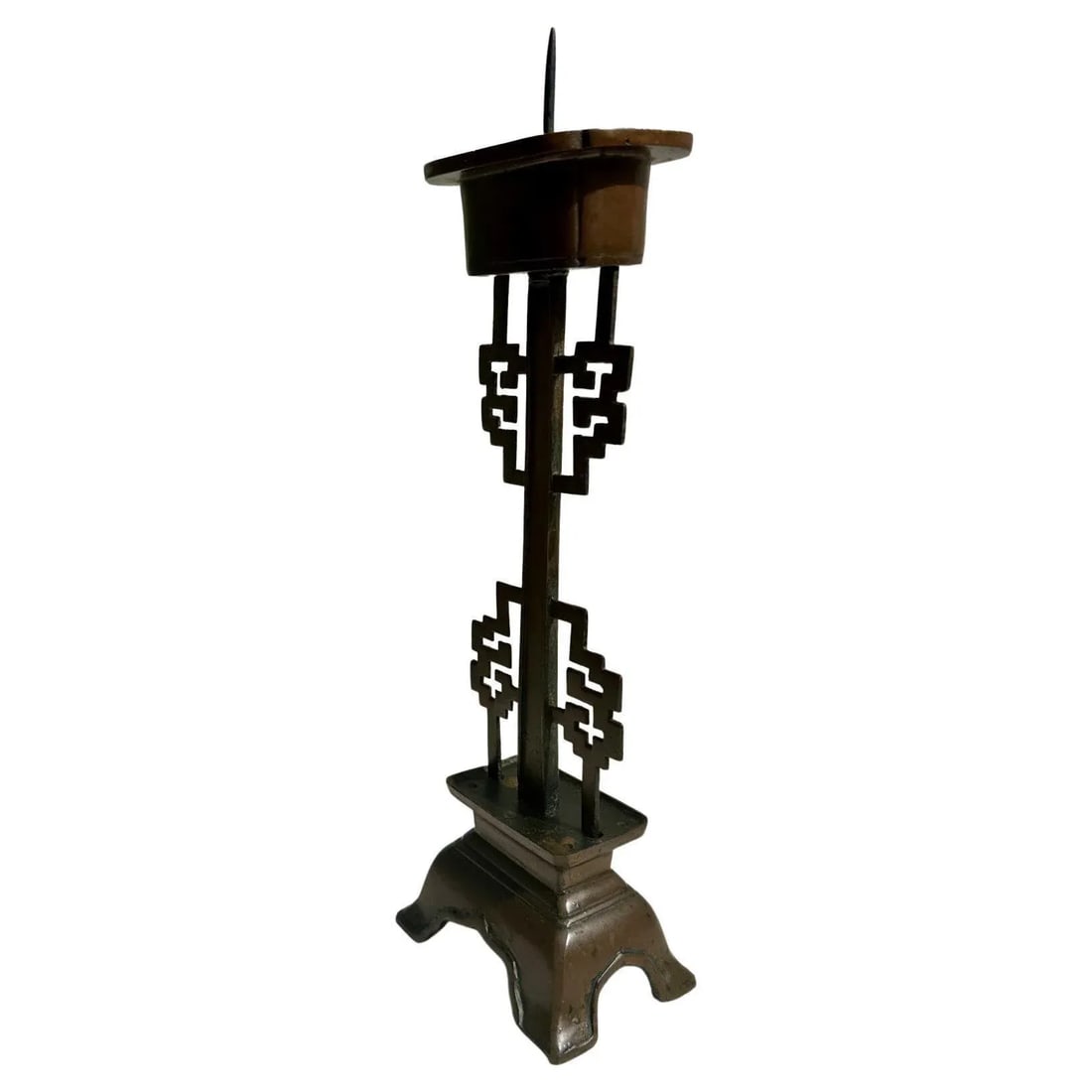 Tall Chinese Bronze Wedding "Double Happiness" Candlestick. - 2
