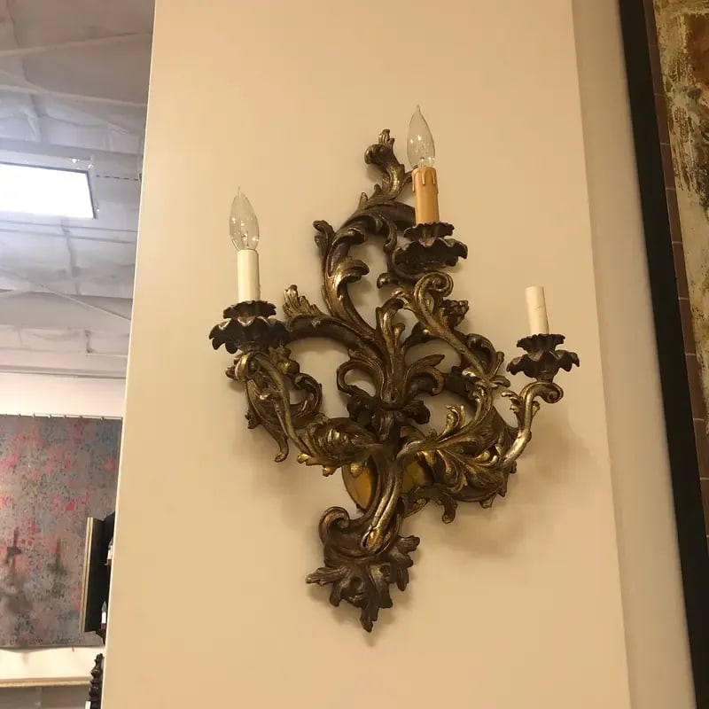 1990s Hand-Carved Wood Sconce Featuring Three Lights - 5