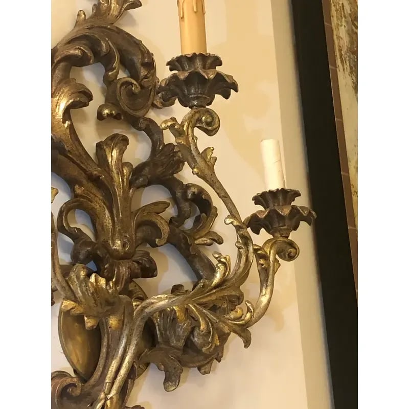 1990s Hand-Carved Wood Sconce Featuring Three Lights - 7