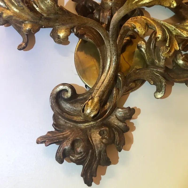 1990s Hand-Carved Wood Sconce Featuring Three Lights - 9