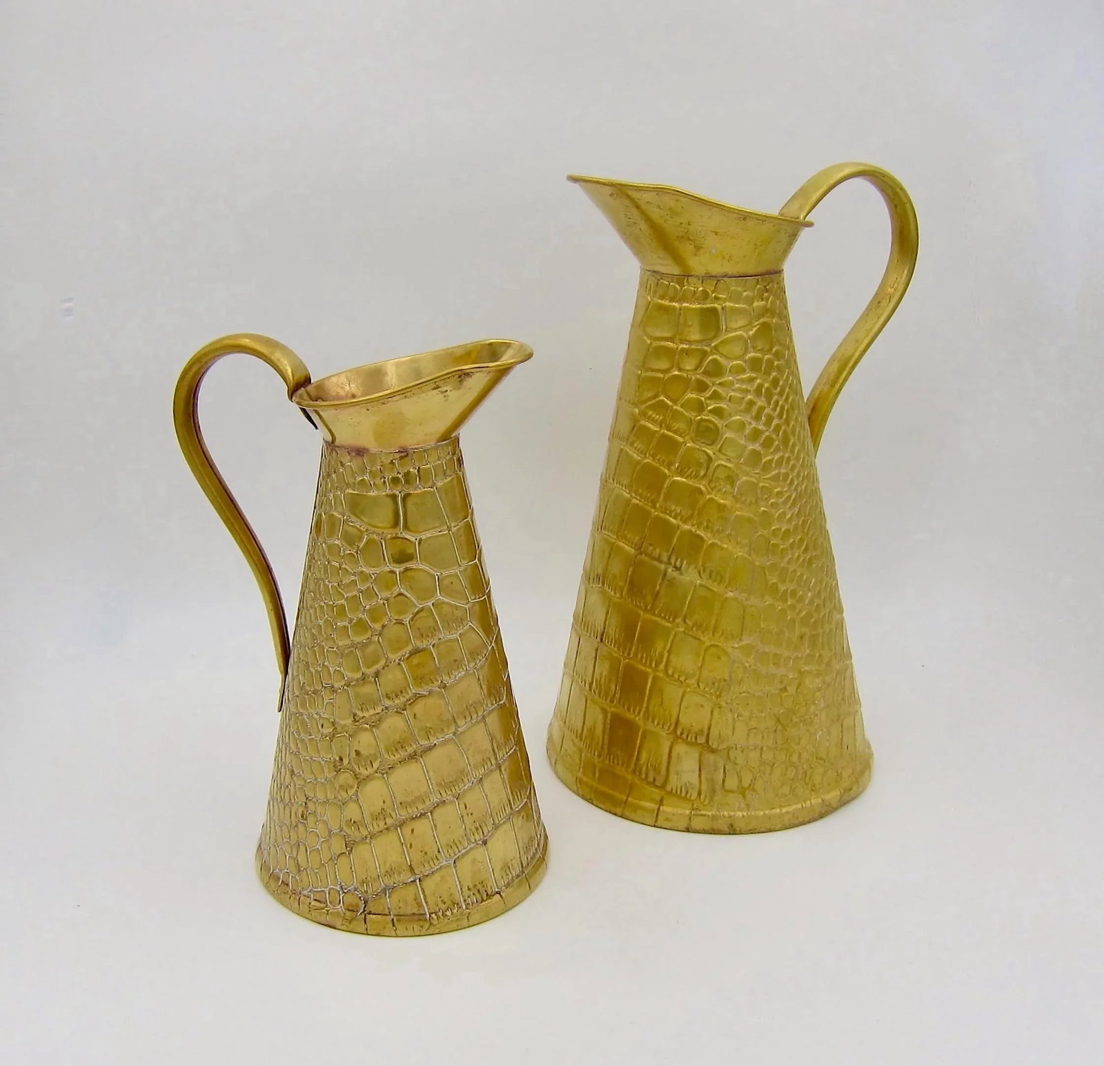 Two English Joseph Sankey Brass Lizard Skin Pitchers Circa 1920s - 12