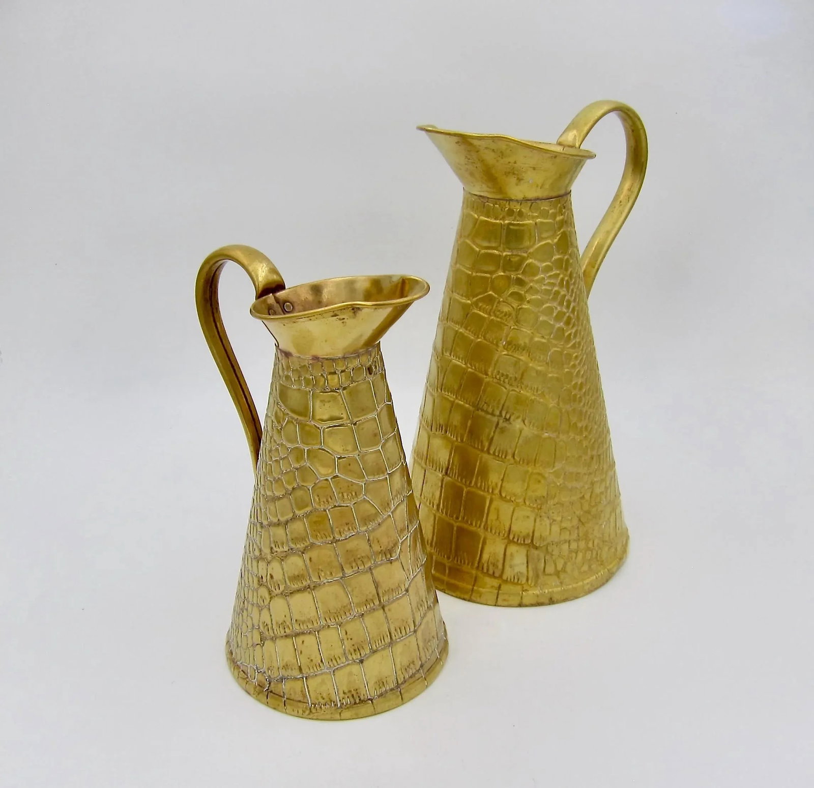Two English Joseph Sankey Brass Lizard Skin Pitchers Circa 1920s - 2