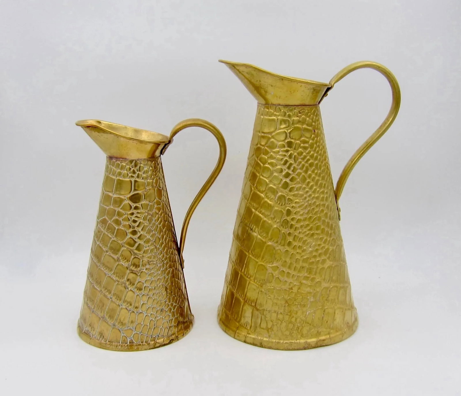 Two English Joseph Sankey Brass Lizard Skin Pitchers Circa 1920s - 3
