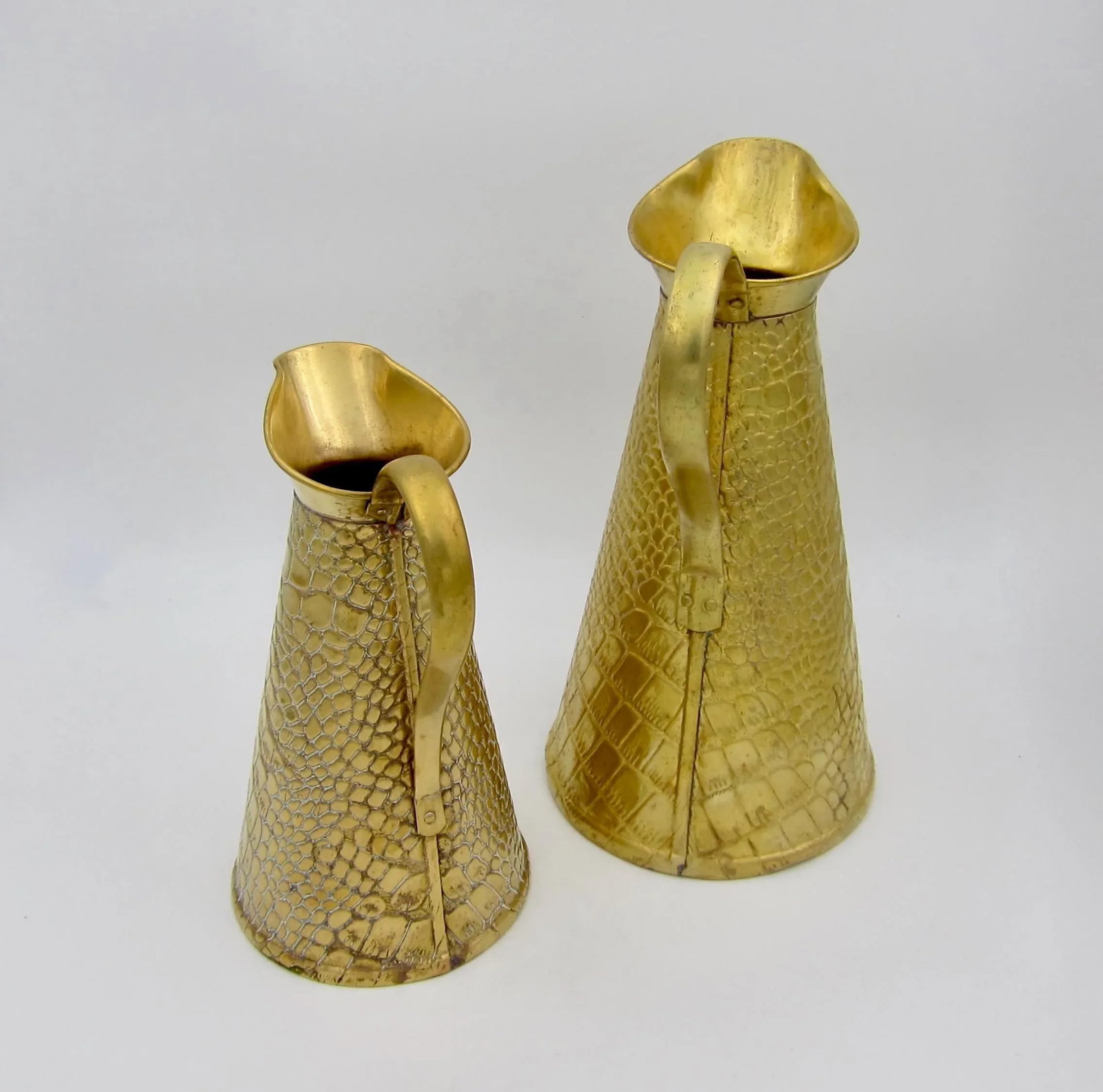 Two English Joseph Sankey Brass Lizard Skin Pitchers Circa 1920s - 6
